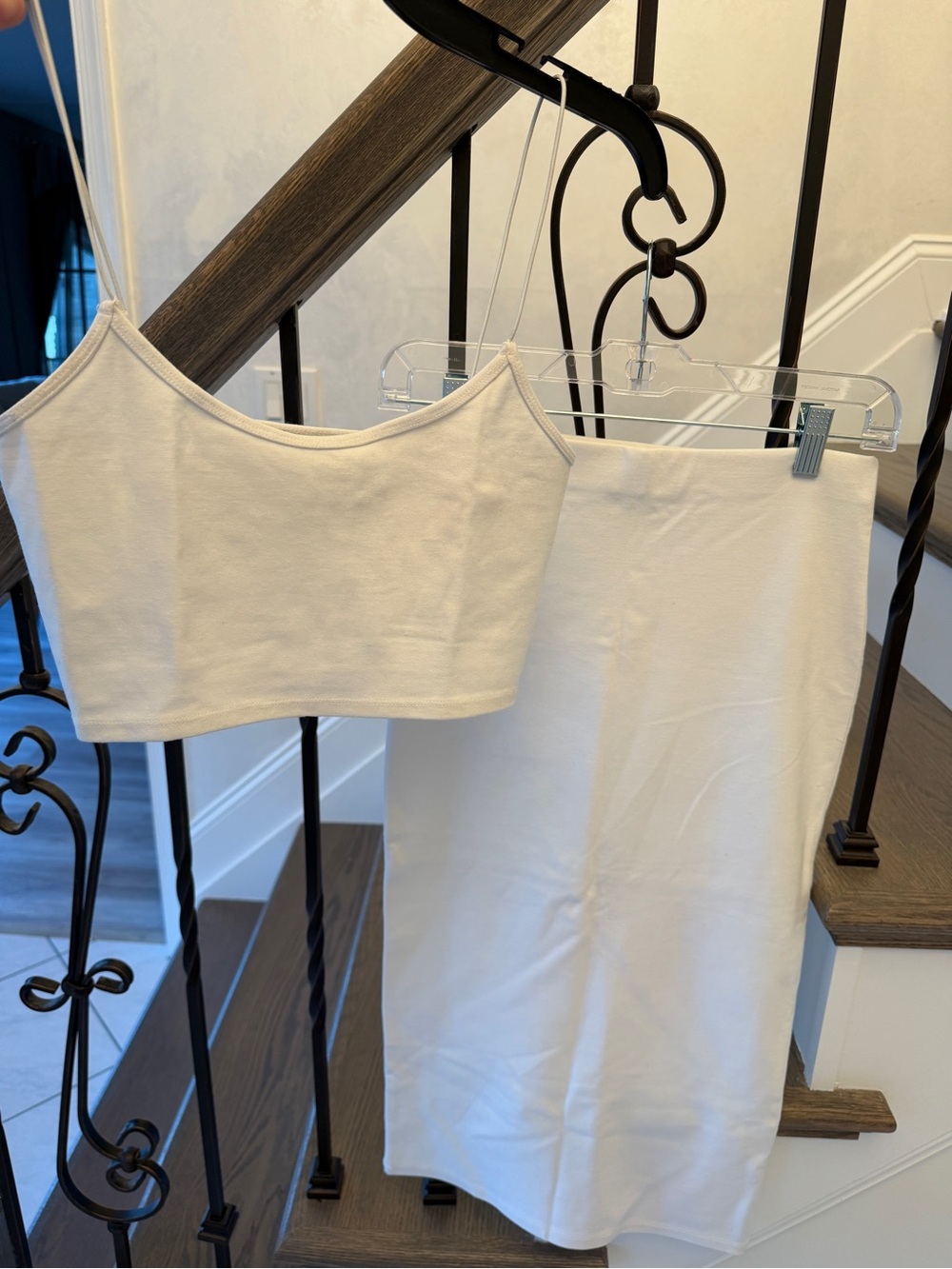 Forever 21 White Midi Skirt and Crop Top SET Elastic Skirt Bodycon Skirt